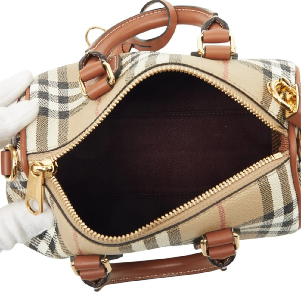 Burberry Nova Check Mini Bowling Bag Handbag Shoulder 2WAY Beige Brown Leathe... - Picture 8 of 10